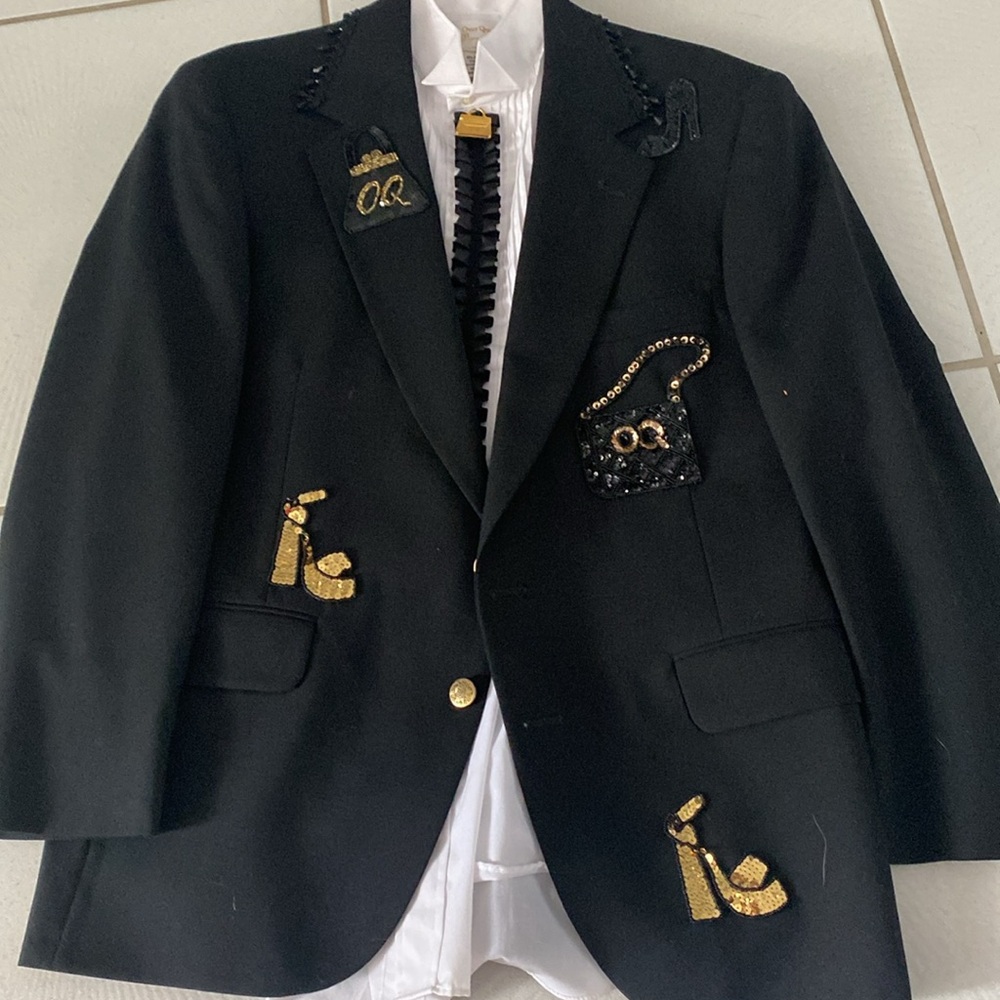 Vintage 90’s Overqualified men’s embellished black blazer tuxedo shirt L - Picture 9 of 9